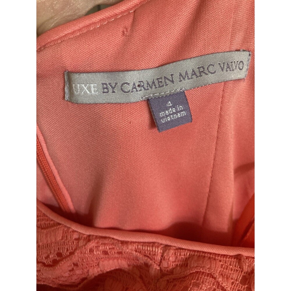 Lace Eyelet Tank Fit & Flare Dress Sz 4 Coral Belted Luxe by Carmen Marc Valvo - Picture 8 of 11